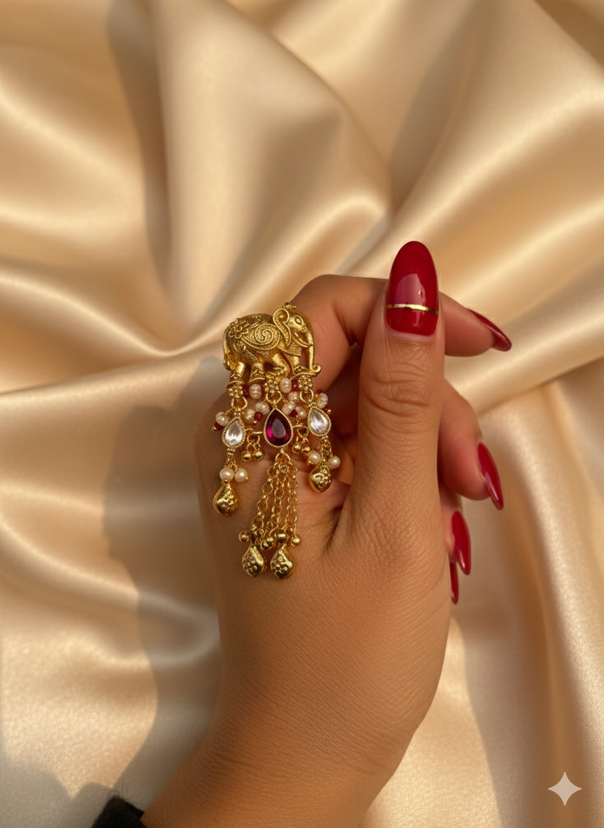 Elephant jhumka ring