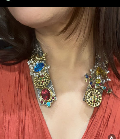 Peacock collar necklace