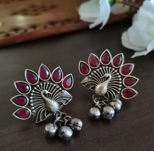 Oxidised peacock earrings