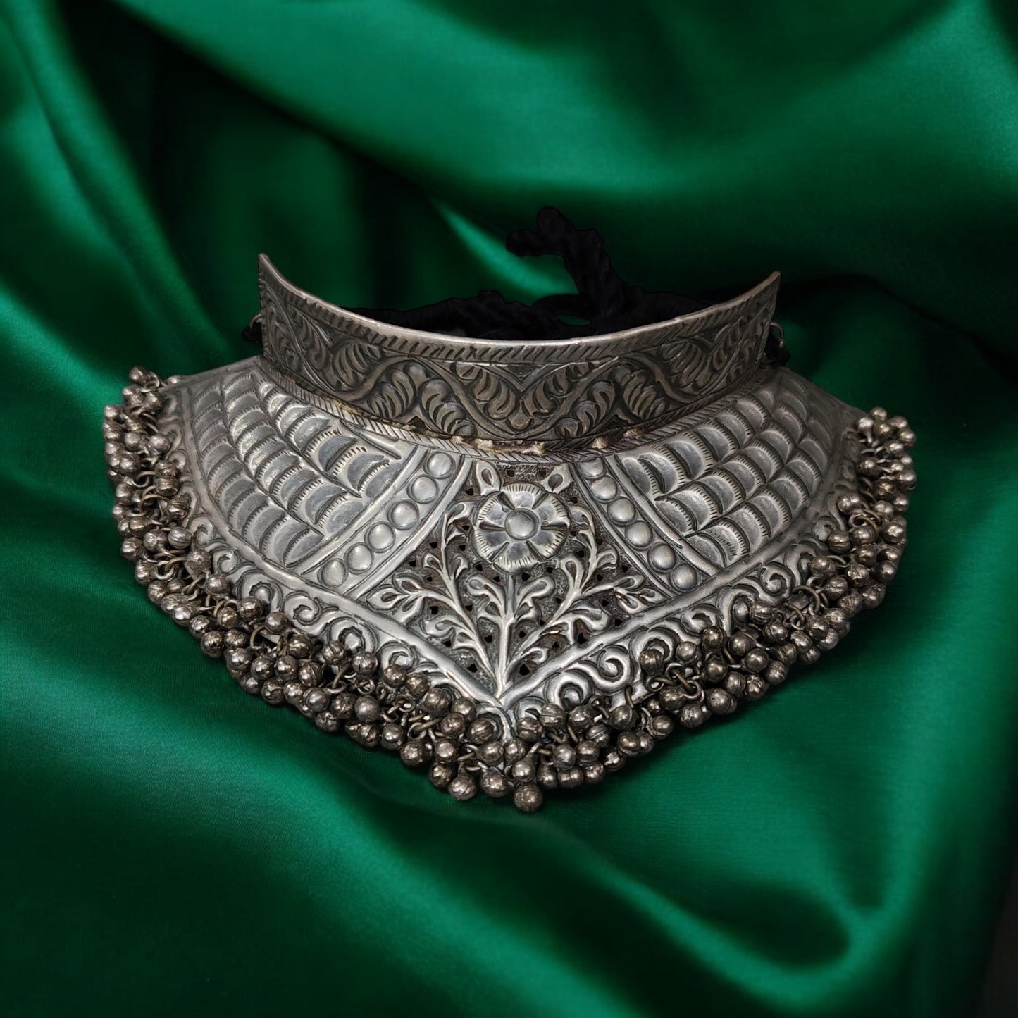 Heavy ghungroo silver replica choker