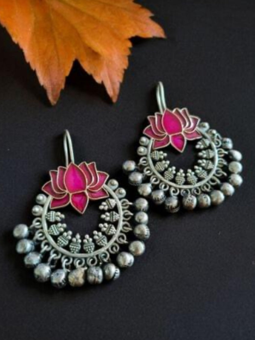 Oxidised Lotus chand balis