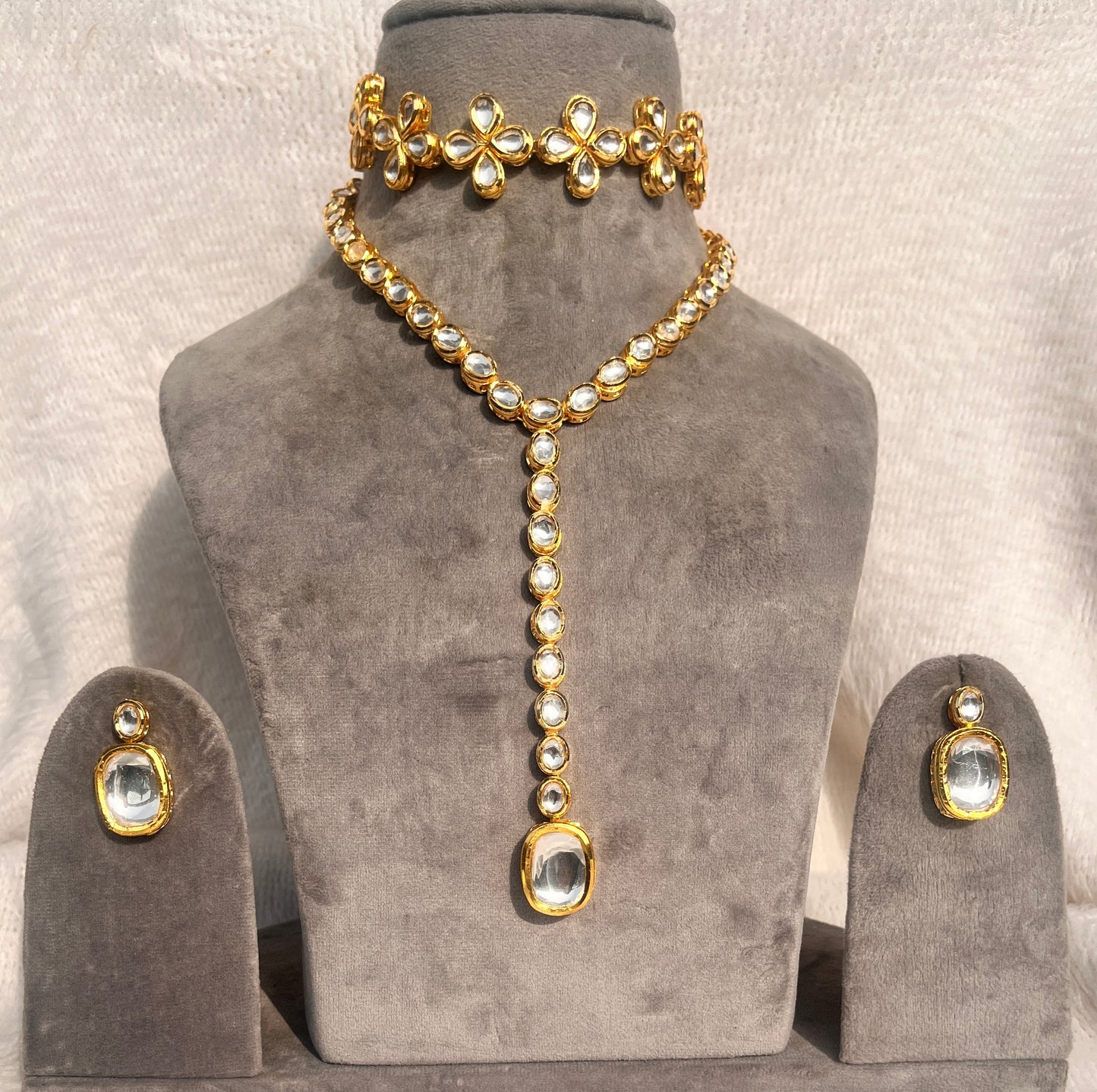 Kundan chikpatti n tie necklace combo set