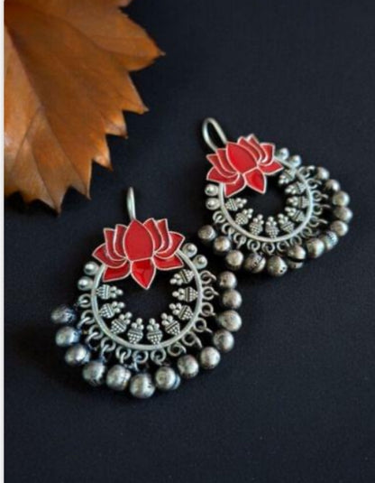 Oxidised Lotus chand balis